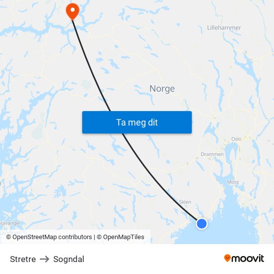 Stretre to Sogndal map