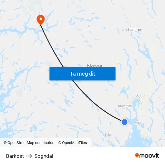 Barkost to Sogndal map