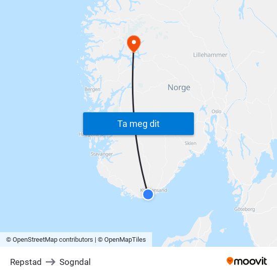 Repstad to Sogndal map