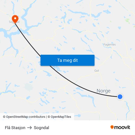 Flå Stasjon to Sogndal map
