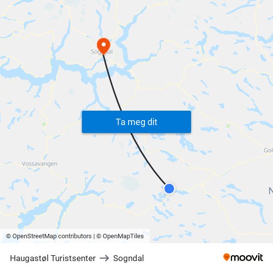 Haugastøl Turistsenter to Sogndal map