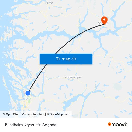 Blindheim Kryss to Sogndal map