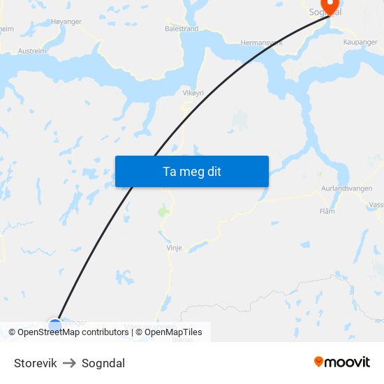 Storevik to Sogndal map