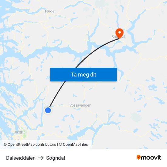 Dalseiddalen to Sogndal map