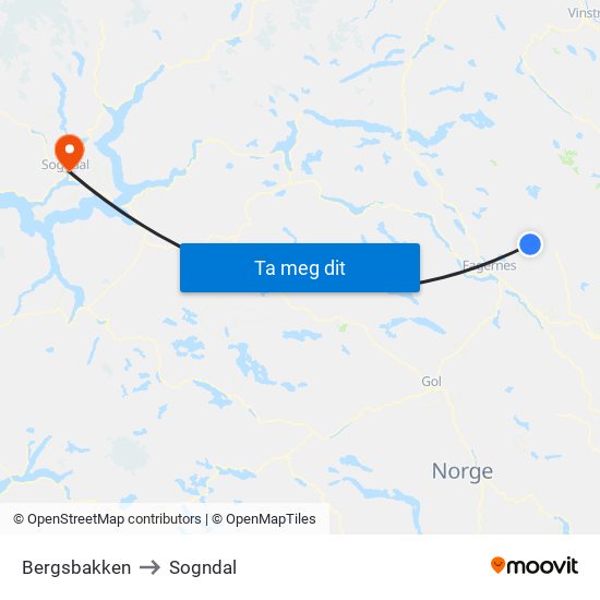 Bergsbakken to Sogndal map
