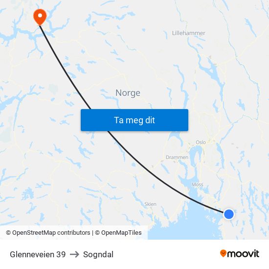 Glenneveien 39 to Sogndal map