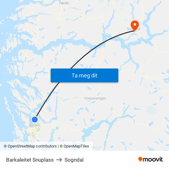 Barkaleitet Snuplass to Sogndal map