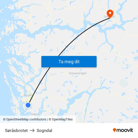 Søråsbrotet to Sogndal map