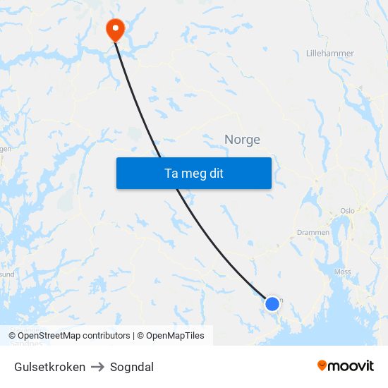 Gulsetkroken to Sogndal map