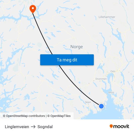 Linglemveien to Sogndal map