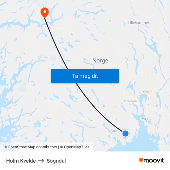 Holm Kvelde to Sogndal map