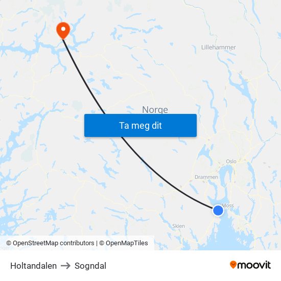 Holtandalen to Sogndal map