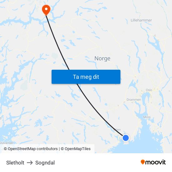 Sletholt to Sogndal map