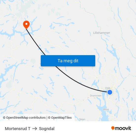 Mortensrud T to Sogndal map