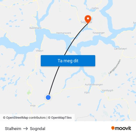 Stalheim to Sogndal map