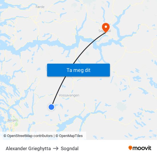 Alexander Grieghytta to Sogndal map