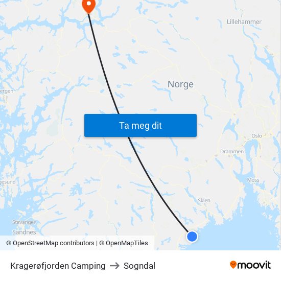 Kragerøfjorden Camping to Sogndal map