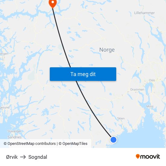 Ørvik to Sogndal map