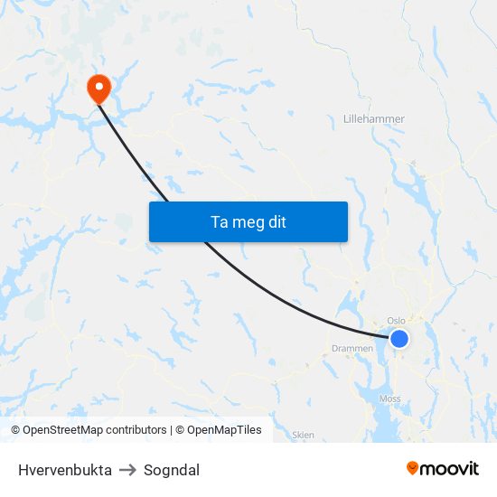 Hvervenbukta to Sogndal map