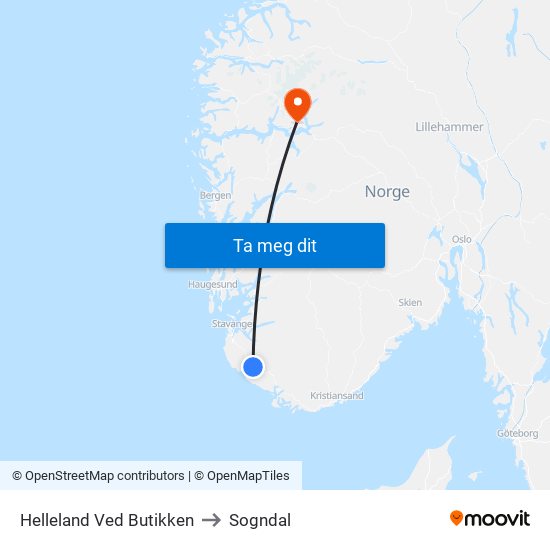 Helleland Ved Butikken to Sogndal map