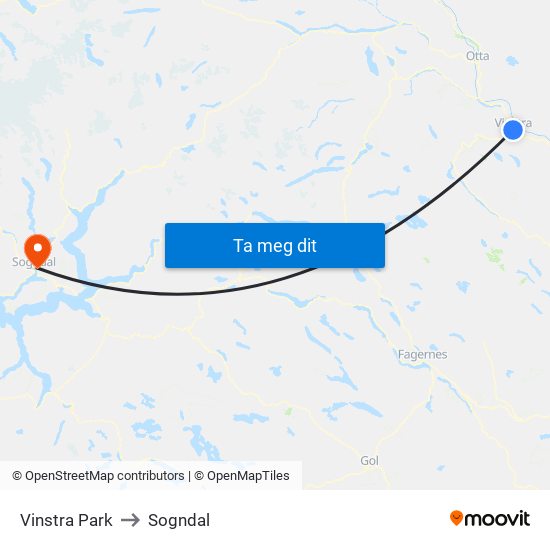 Vinstra Park to Sogndal map