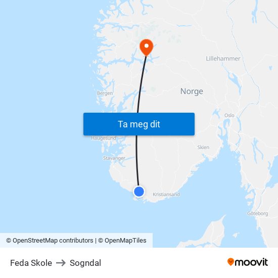 Feda Skole to Sogndal map