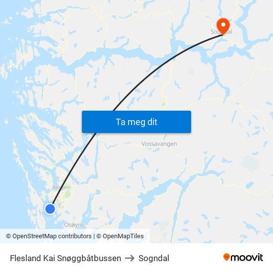 Flesland Kai Snøggbåtbussen to Sogndal map
