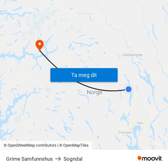 Grime Samfunnshus to Sogndal map