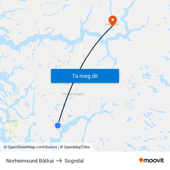 Norheimsund Båtkai to Sogndal map