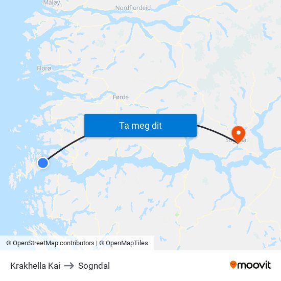 Krakhella Kai to Sogndal map