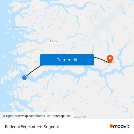 Rutledal Ferjekai to Sogndal map