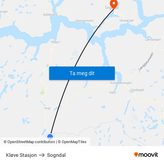 Kløve Stasjon to Sogndal map