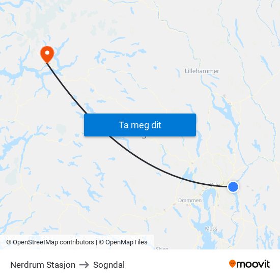 Nerdrum Stasjon to Sogndal map