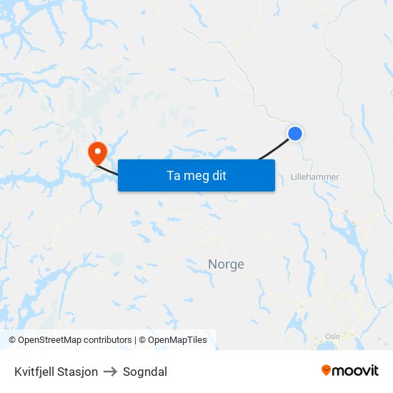 Kvitfjell Stasjon to Sogndal map