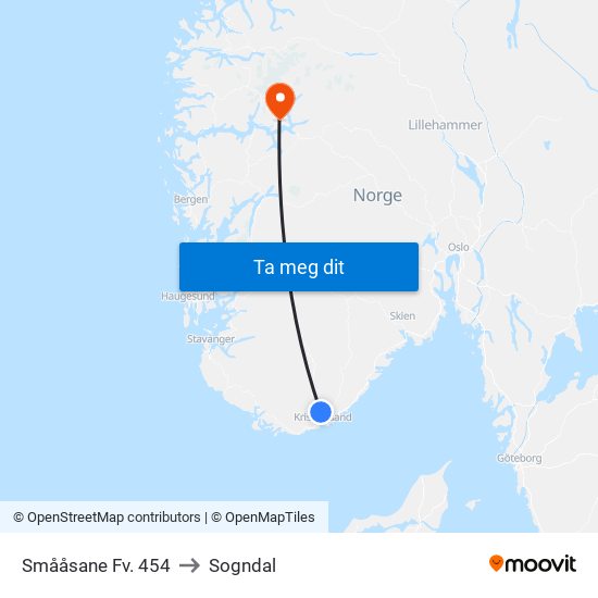 Smååsane Fv. 454 to Sogndal map