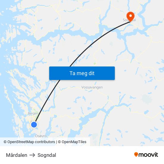Mårdalen to Sogndal map