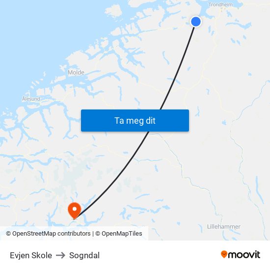 Evjen Skole to Sogndal map