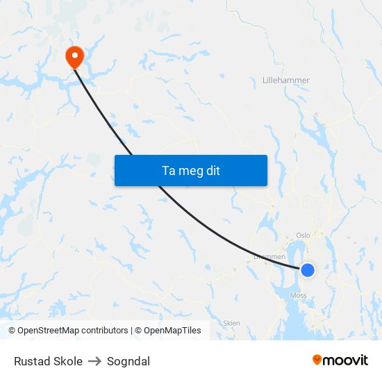 Rustad Skole to Sogndal map
