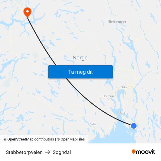 Stabbetorpveien to Sogndal map