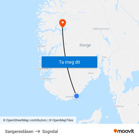 Sangereidåsen to Sogndal map