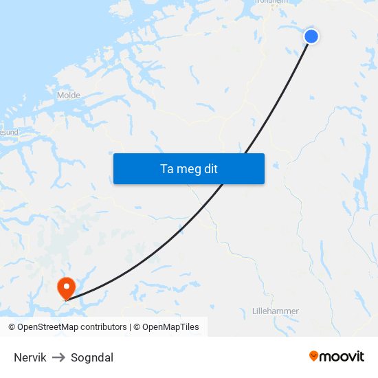 Nervik to Sogndal map