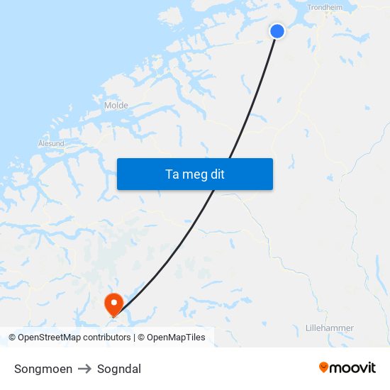 Songmoen to Sogndal map