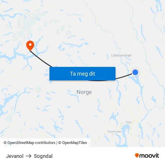 Jevanol to Sogndal map
