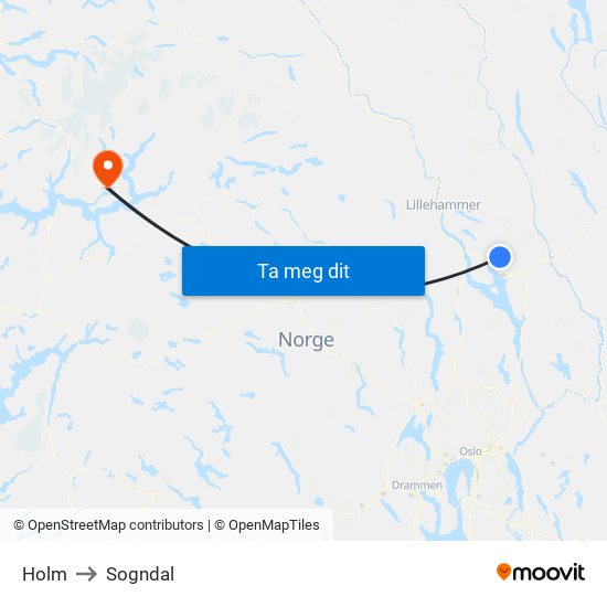 Holm to Sogndal map
