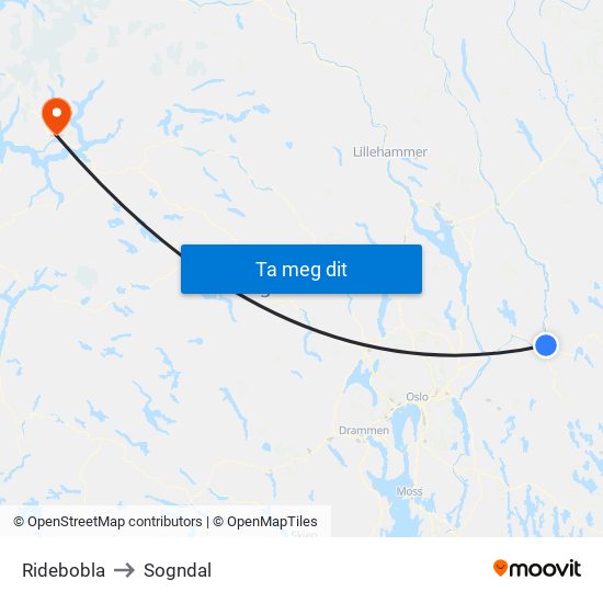 Ridebobla to Sogndal map