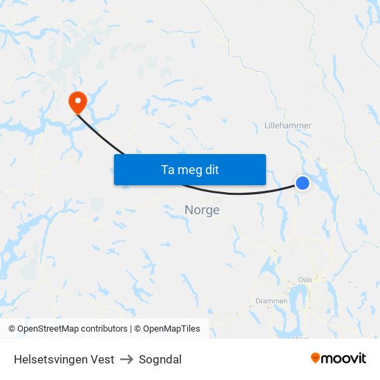 Helsetsvingen Vest to Sogndal map