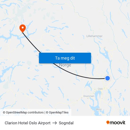 Clarion Hotel Oslo Airport to Sogndal map