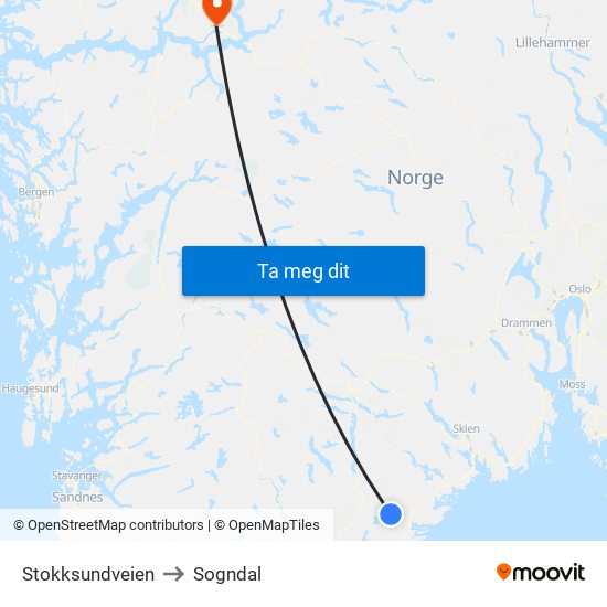 Stokksundveien to Sogndal map