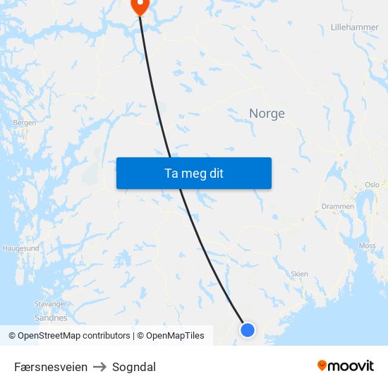 Færsnesveien to Sogndal map
