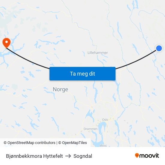 Bjønnbekkmora Hyttefelt to Sogndal map